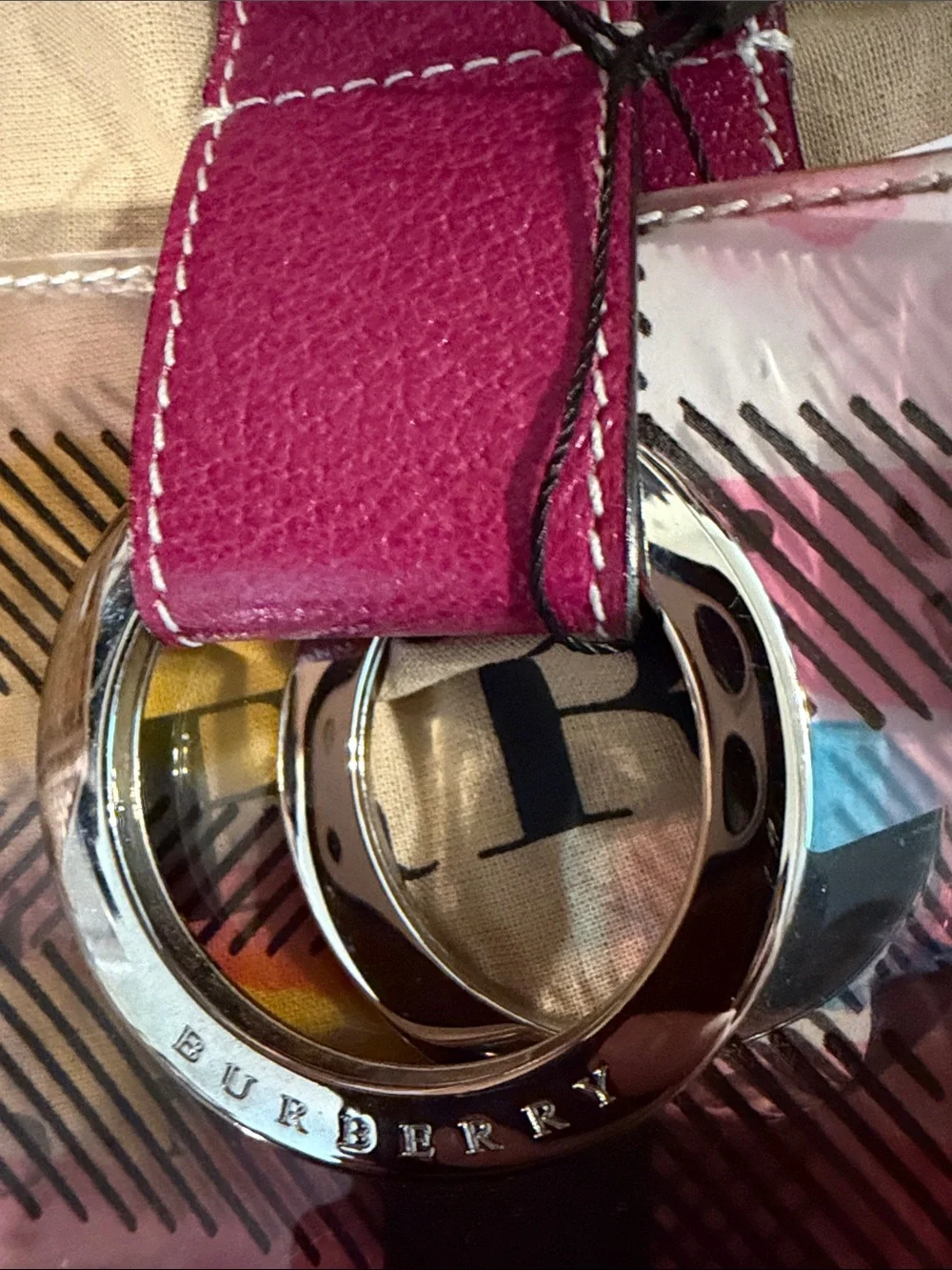 Burberry Pink Transparent Plaid Tote with Gold Rings